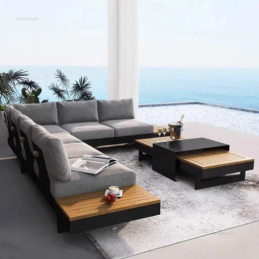 Metal Corner Sofa for Garden. Antiseptic Teak Outdoor Furniture. Light Luxury Comfortable Household Garden Sofa for Terrace