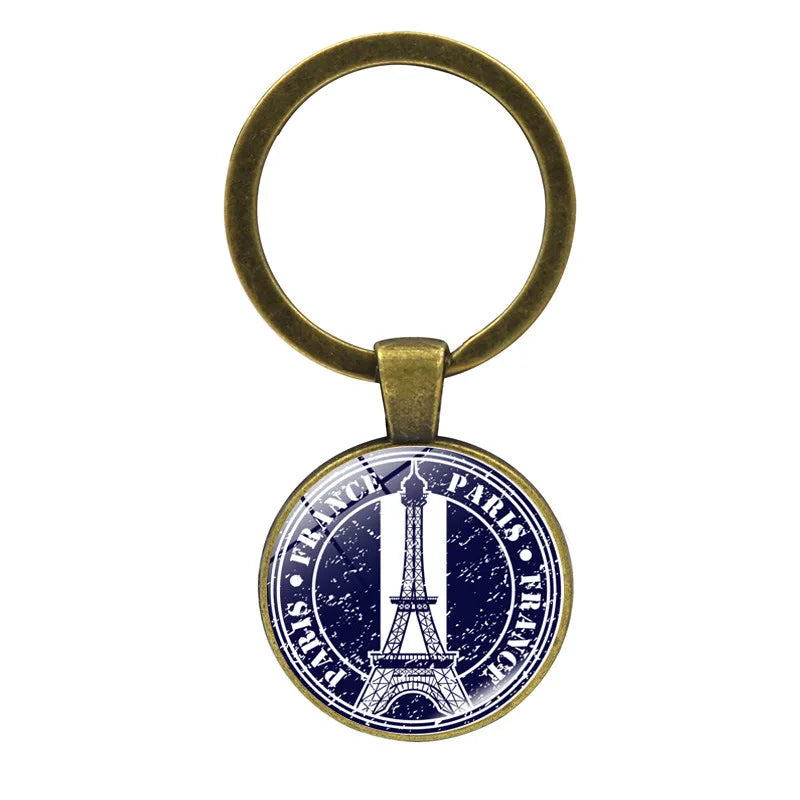 Paris Souvenirs Gifts Keychain France Eiffel Tower, Triumphal Arch, National Flag Glass Pendants
