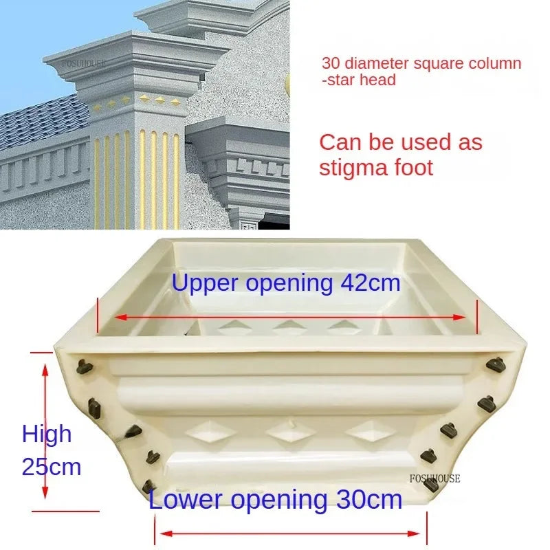 European Column Square Pier Column Head and Foot Mold for European Style Villa Gate Cast-in-place Cement Column Molds