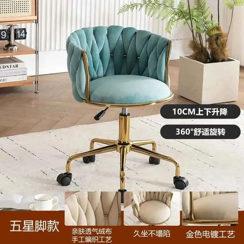Italian Style Ladies Creative Bedroom Makeup Dressing Chair. Living Room Chair with Casters, Swivel, Backrest.
