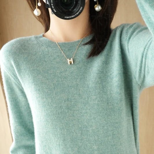 100% Wool Sweater Women's Crew Neck Pullover Casual Knitted Top Women's Short Undercoat Fashion 18 Colors