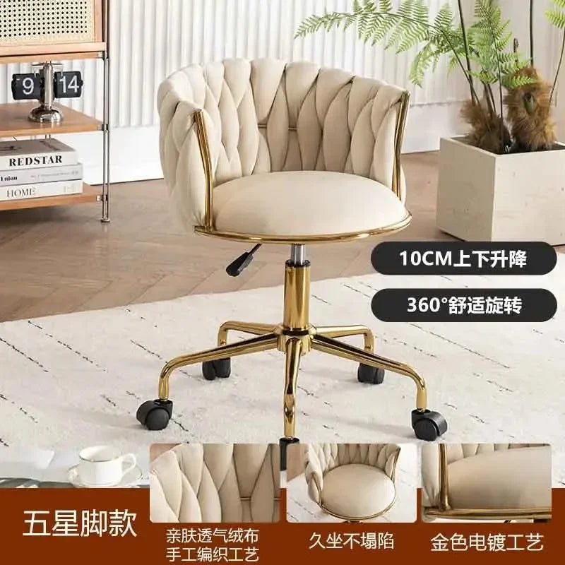 Italian Style Ladies Creative Bedroom Makeup Dressing Chair. Living Room Chair with Casters, Swivel, Backrest.