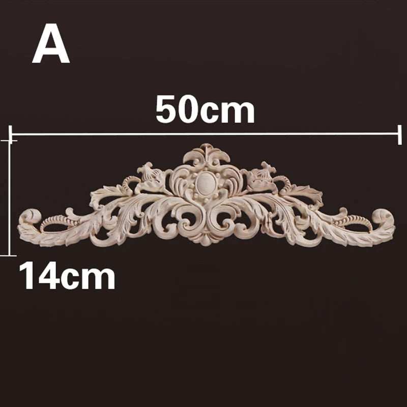 Wood Appliques and Onlays Natural  Furniture Wall Door Woodcarving Decorative Long  Flower Wooden Figurines Crafts Corner Frame