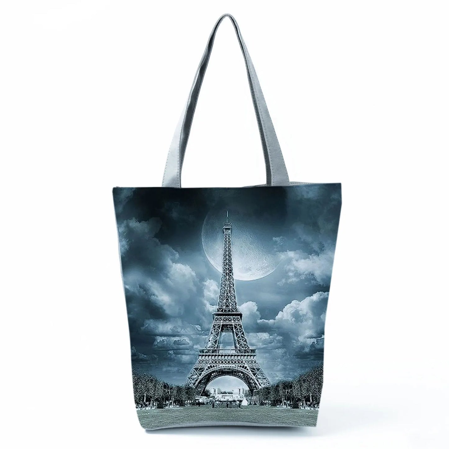 Floral Eiffel Tower Print Tote Bag Paris Landscape Shoulder Bag Fashion Pretty Handbags High Capacity Shopping Bag Eco Beach Bag