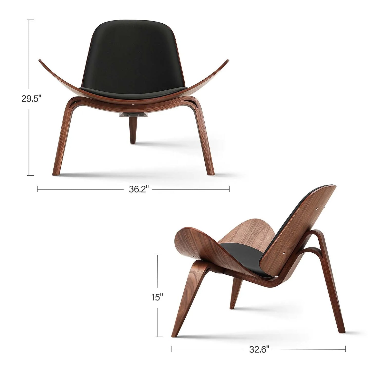 Lounge Chair Replica Shell Chair Modern Tripod Lounge Chair 3 Wood Colors with Black Leather Living Room Chairs