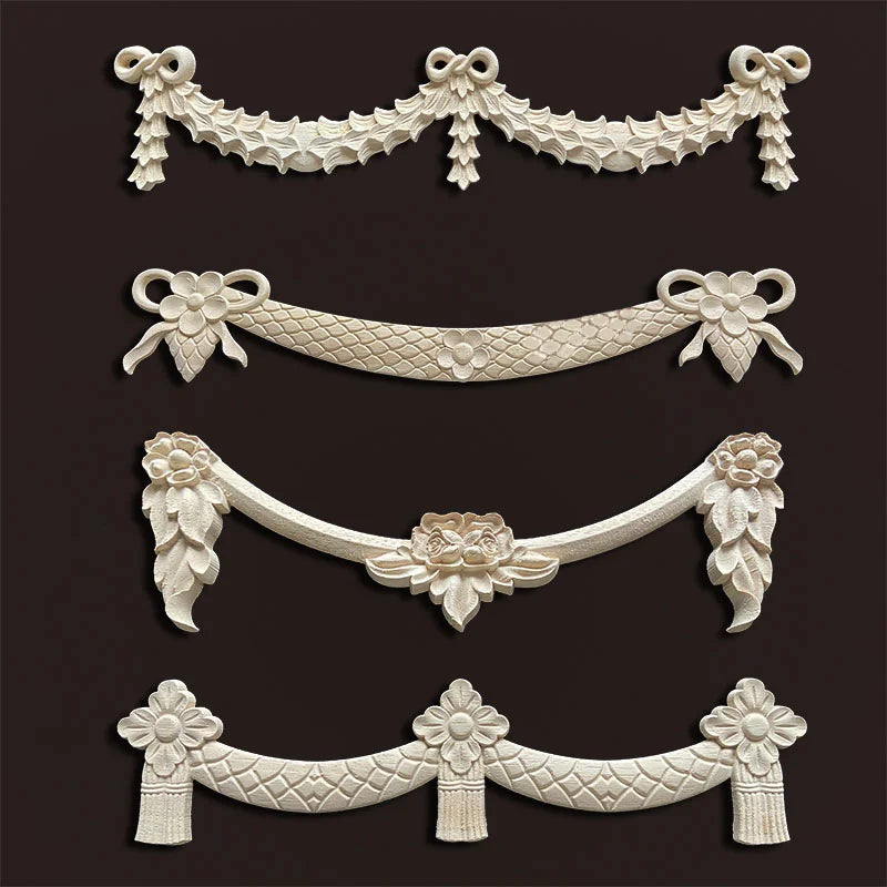 Wood Appliques Molding Carved Decal Corner Onlay Room Decor Item for Home Decoration Furniture Cabinet Orietal Flower Crafting