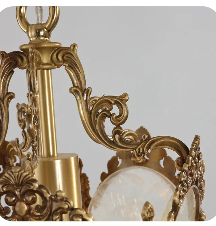 French-Style Retro Copper Ice Flower Glass Small Chandelier Bedside Balcony Porch Pendant Lighting Cloakroom Hanging Lamp