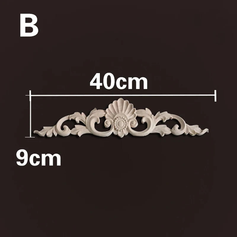 Wood Appliques and Onlays Natural  Furniture Wall Door Woodcarving Decorative Long  Flower Wooden Figurines Crafts Corner Frame