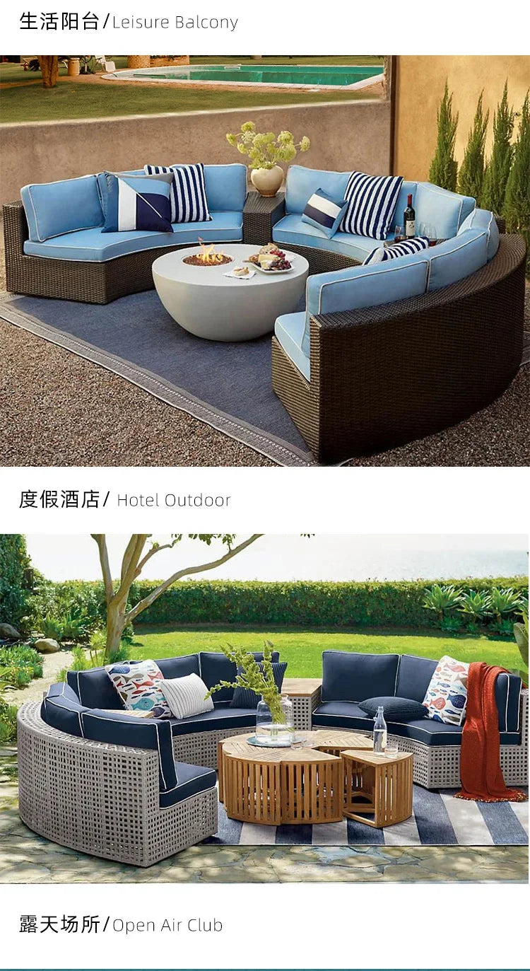 Outdoor Furniture Garden Sofa Round Combination Villa Sun Room Curved Garden Outdoor Rattan Sofa