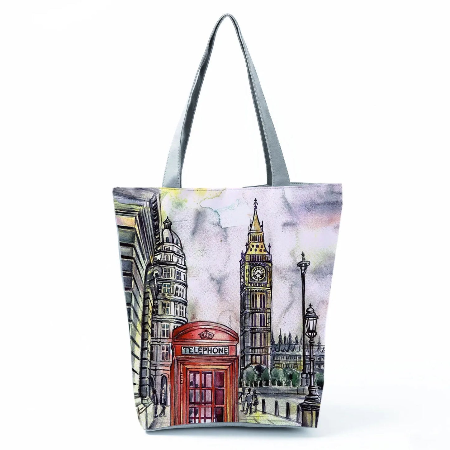Floral Eiffel Tower Print Tote Bag Paris Landscape Shoulder Bag Fashion Pretty Handbags High Capacity Shopping Bag Eco Beach Bag
