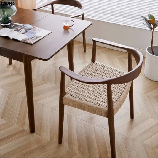 Japanese Casual Armchair, Study Chair, Rope Double-sided Braided Rope Dining Chair