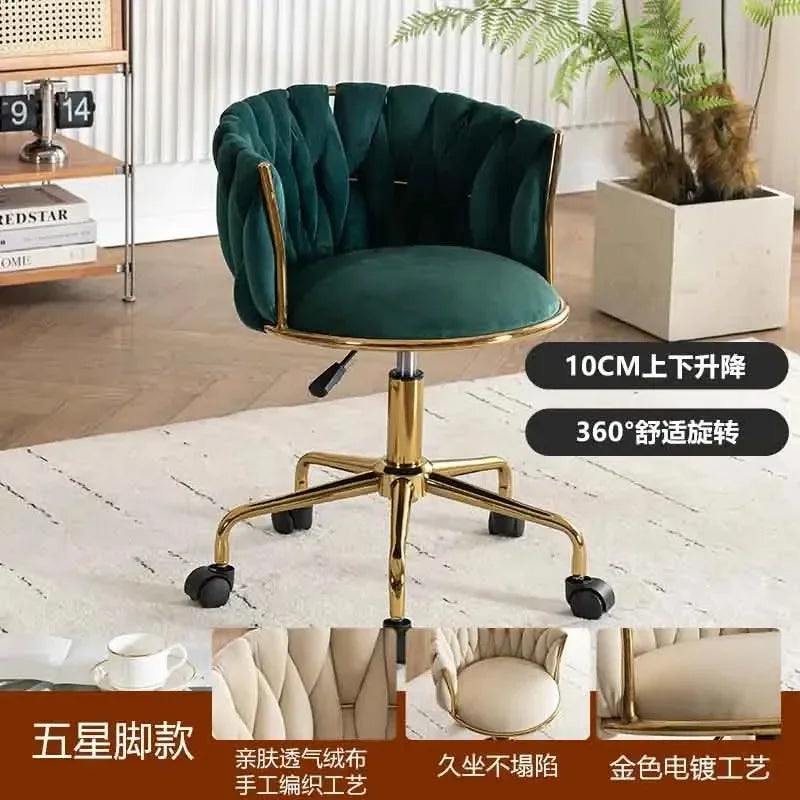 Italian Style Ladies Creative Bedroom Makeup Dressing Chair. Living Room Chair with Casters, Swivel, Backrest.