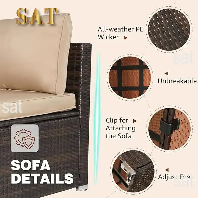 7-Piece Patio Furniture Set-Modular Wicker Outdoor Sectional Sofa Rattan With Pillow-top Cushions and Coffee Table