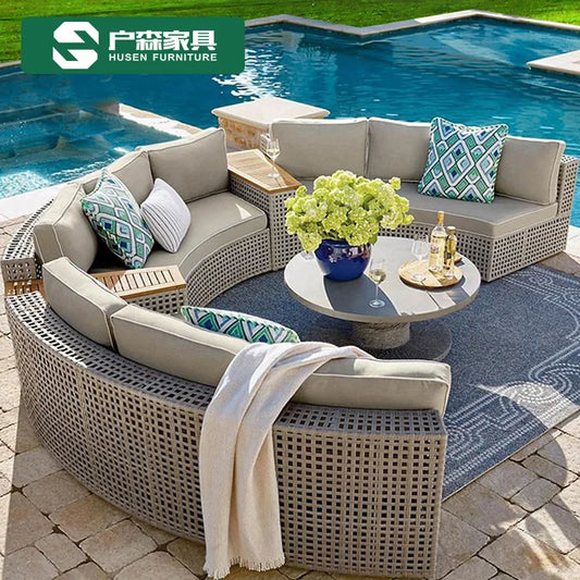 Outdoor Furniture Garden Sofa Round Combination Villa Sun Room Curved Garden Outdoor Rattan Sofa