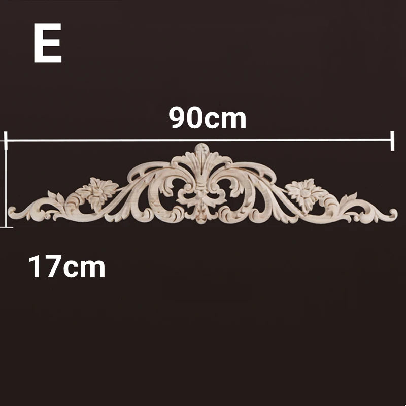 Wood Appliques and Onlays Natural  Furniture Wall Door Woodcarving Decorative Long  Flower Wooden Figurines Crafts Corner Frame