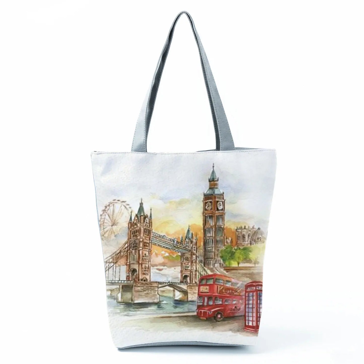 Floral Eiffel Tower Print Tote Bag Paris Landscape Shoulder Bag Fashion Pretty Handbags High Capacity Shopping Bag Eco Beach Bag