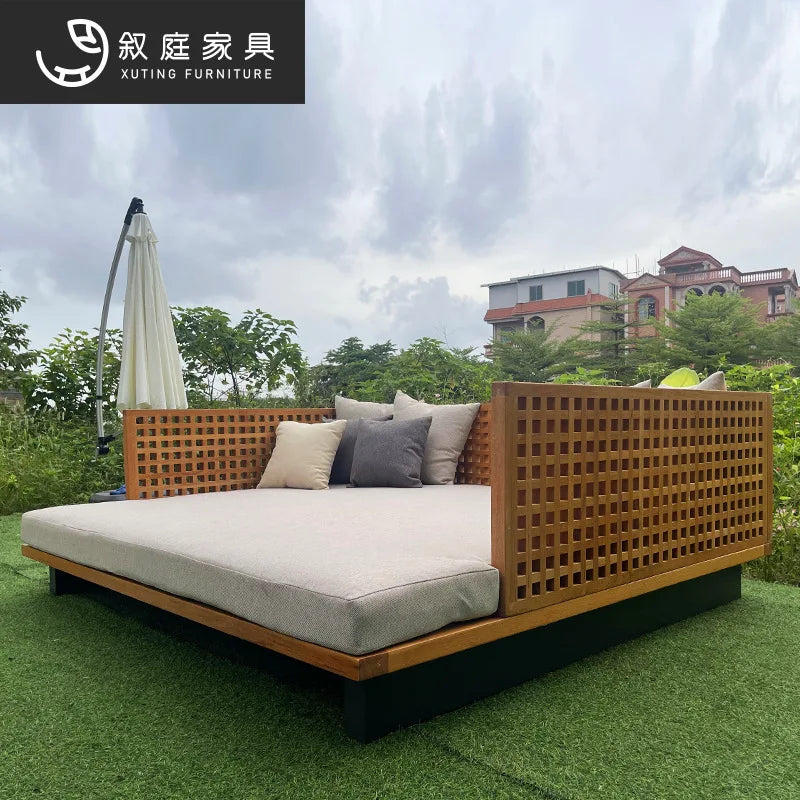 Xuting outdoor leisure creative square bed outdoor seaside beach lounge chair waterproof and sunscreen solid wood sofa furniture