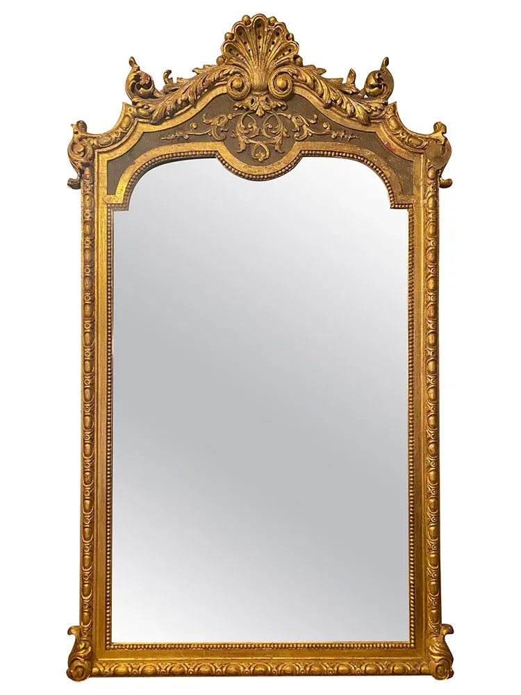 French Retro Full-Length Carved Mirror, Floor-to-Ceiling Mirror- Bedroom Wall-Hung Dressing Mirror