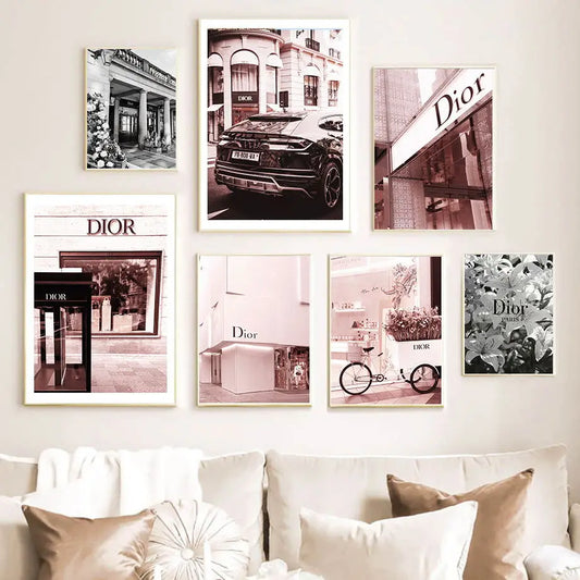 Fashion Luxury Paris Street Building, Car Wall Art Canvas, Painting Nordic Posters
