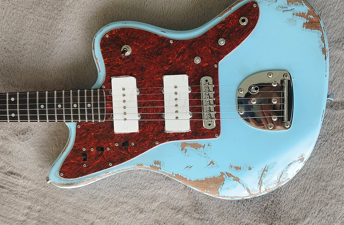 High Quality Sky Blue Relic Style 6 Strings Electric Guitar Rosewood Fretboard Chrome Hardwares Factory Customizable