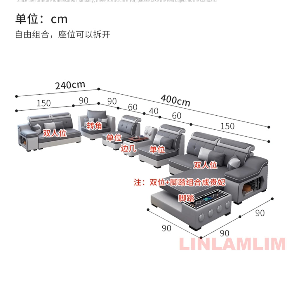 Modern Scientific Cloth Sectional Sofa Set with Chaise Lounge, Bluetooth Speakers, and USB Charging Ports for Living Room