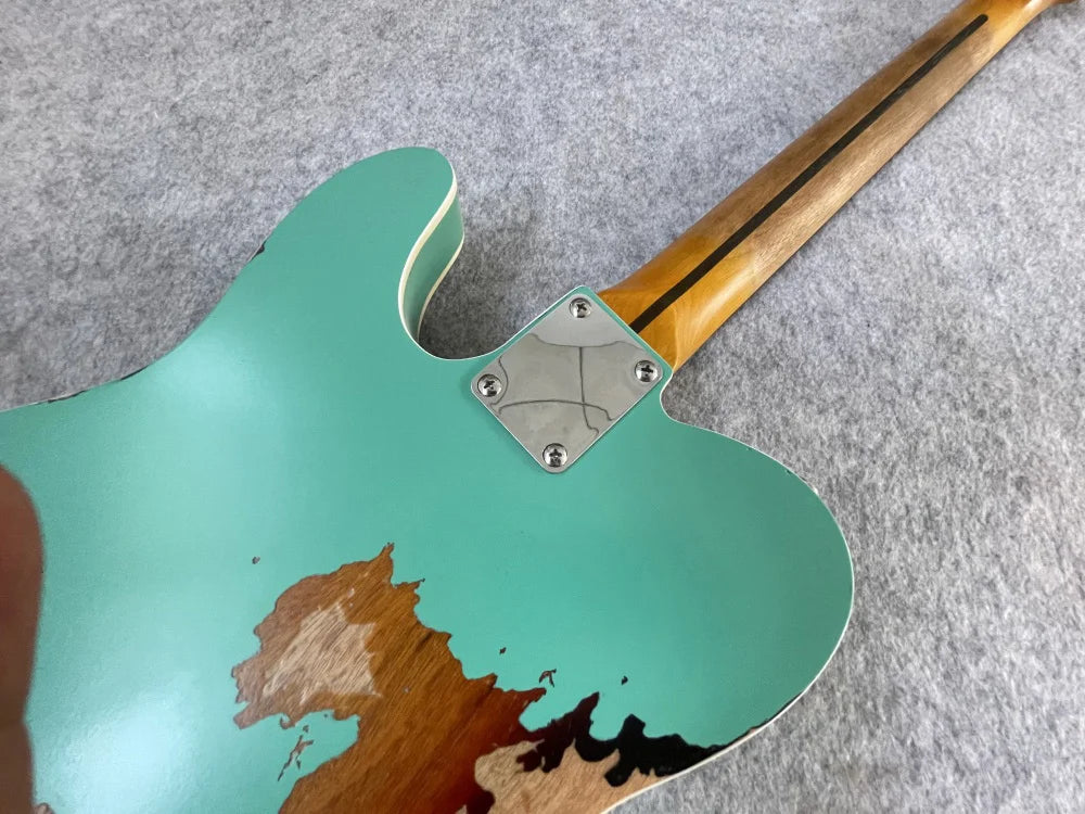 Distressed Handpainted  Electric Guitar，Master built seafoam green On sunburst color, High Quality, can be customized，free shipping