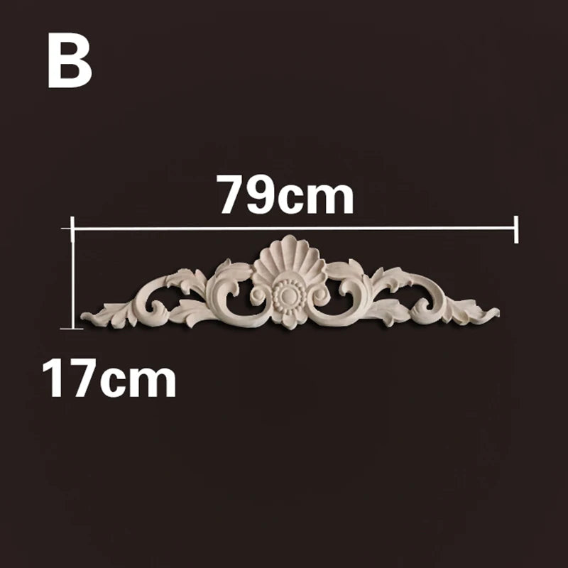 Wood Appliques and Onlays Natural  Furniture Wall Door Woodcarving Decorative Long  Flower Wooden Figurines Crafts Corner Frame