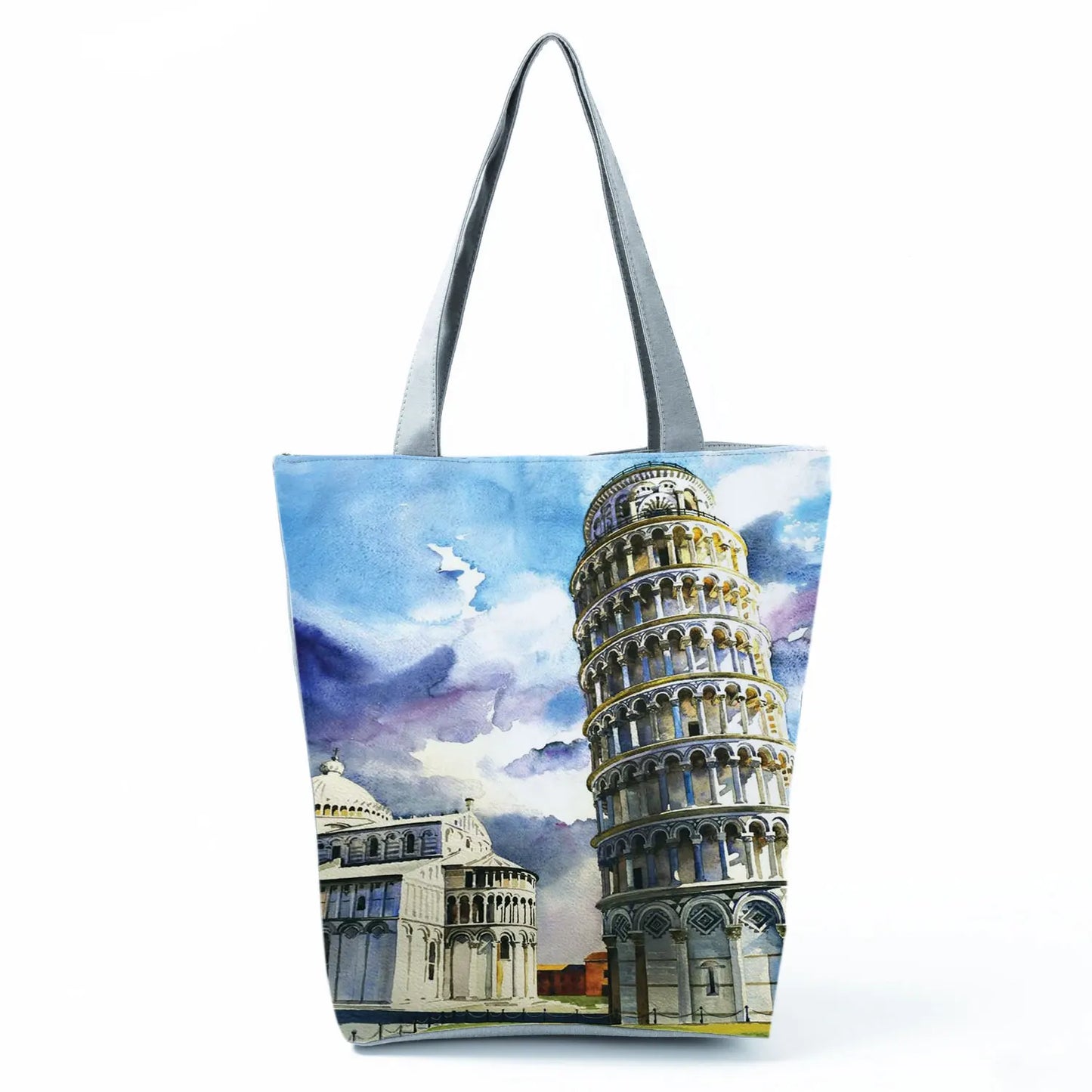 Floral Eiffel Tower Print Tote Bag Paris Landscape Shoulder Bag Fashion Pretty Handbags High Capacity Shopping Bag Eco Beach Bag