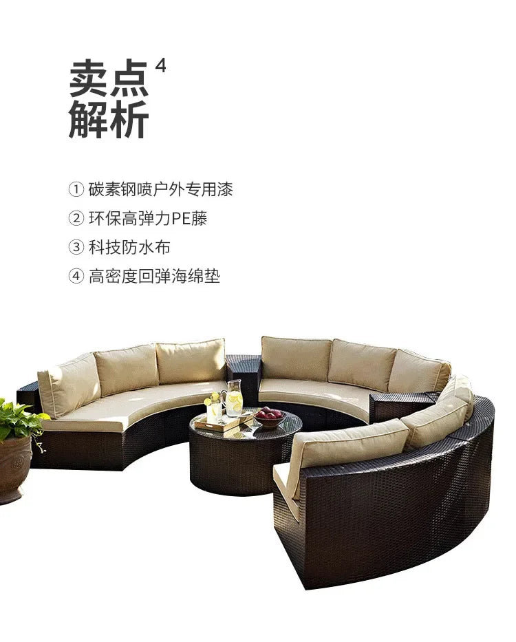 Outdoor Furniture Garden Sofa Round Combination Villa Sun Room Curved Garden Outdoor Rattan Sofa