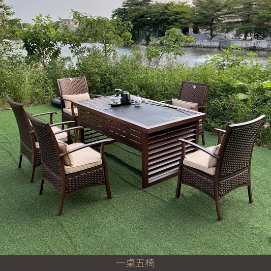Outdoor Furniture. Rattan Woven Leisure Chair. Aluminum Alloy, Waterproof and Sunscreen Design. Tea Table Single Chair