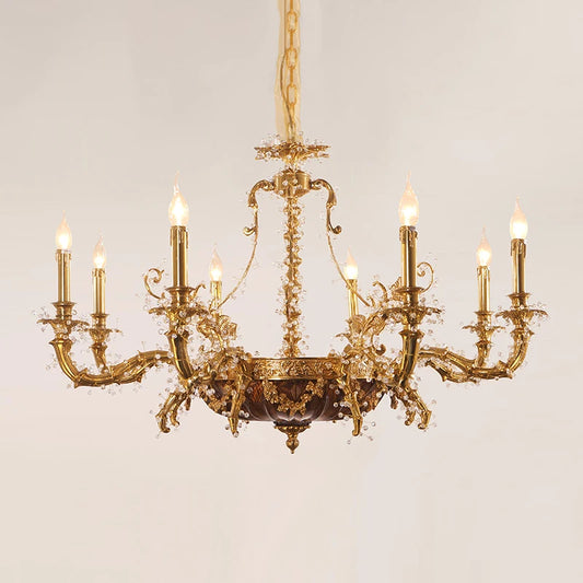 French chandelier bedroom dining room living room retro creative pastoral European luxury villa all-copper lamps