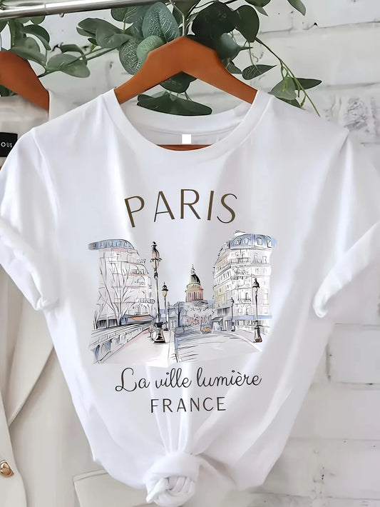 Paris Print Tee - and Breathable Short Sleeves Classic Crew Neck Casual for Everyday Wear