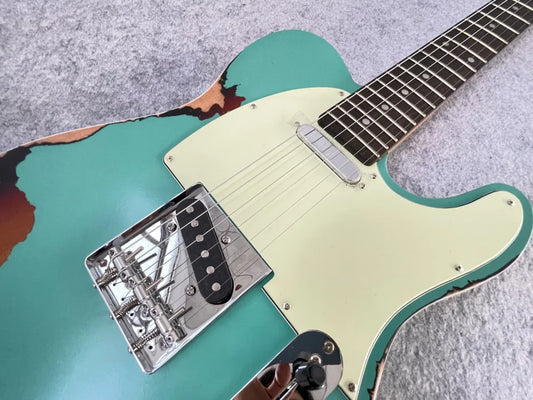Relic Electric Guitar Master Built Seafoam green On sunburst color, High Quality, can be customized