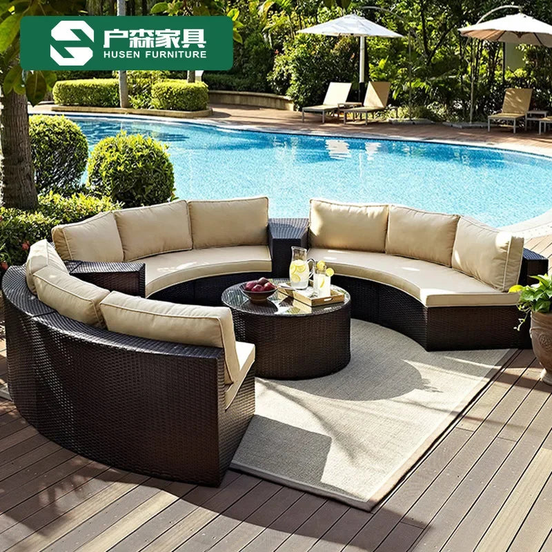 Outdoor Furniture Garden Sofa Round Combination Villa Sun Room Curved Garden Outdoor Rattan Sofa