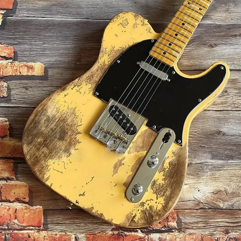 Aged Custom Telecaster Type Yellow Distressed Guitar shipping quickly