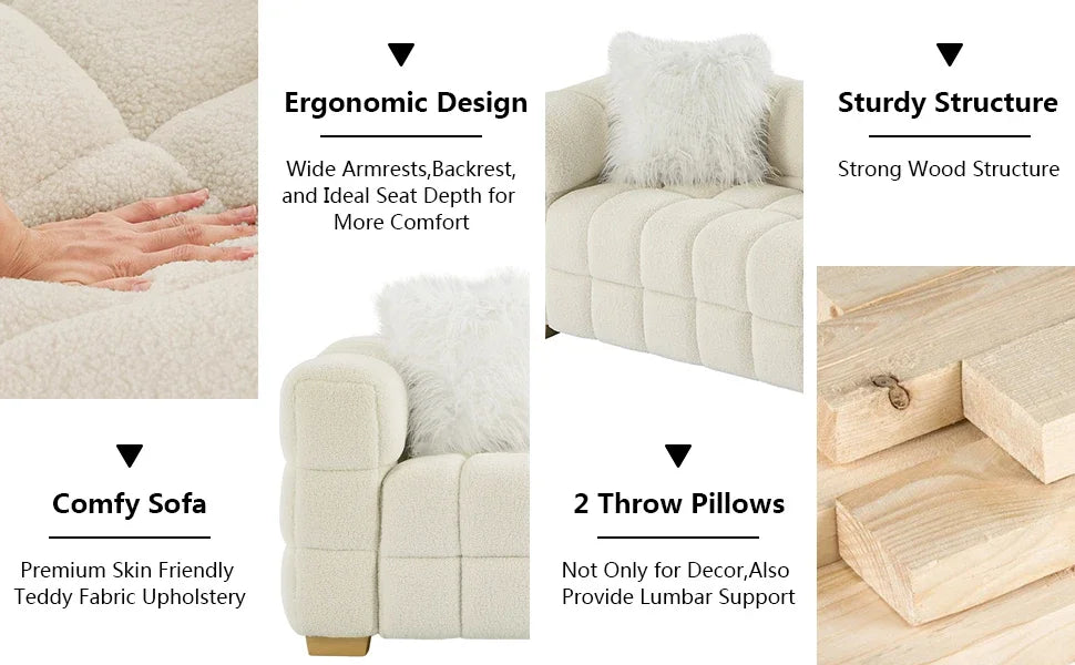 Modern and Comfortable Bouclé Fabric, Soft Cushion 3-seater Cloud Sofa