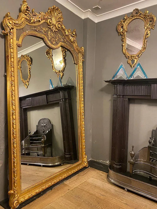 French Retro Full-Length Carved Mirror, Floor-to-Ceiling Mirror- Bedroom Wall-Hung Dressing Mirror