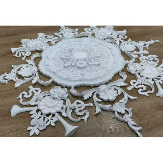 Round Ceiling Applique Floral Decoration With Curved Mold