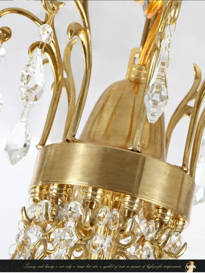 French Classical Brass Crystal Large Chandelier-Loft-Villa-Hall-Hotel Lobby Lamp