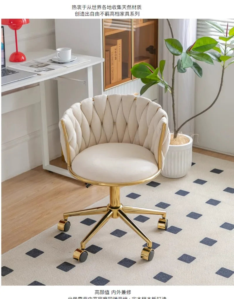 Italian Style Ladies Creative Bedroom Makeup Dressing Chair. Living Room Chair with Casters, Swivel, Backrest.