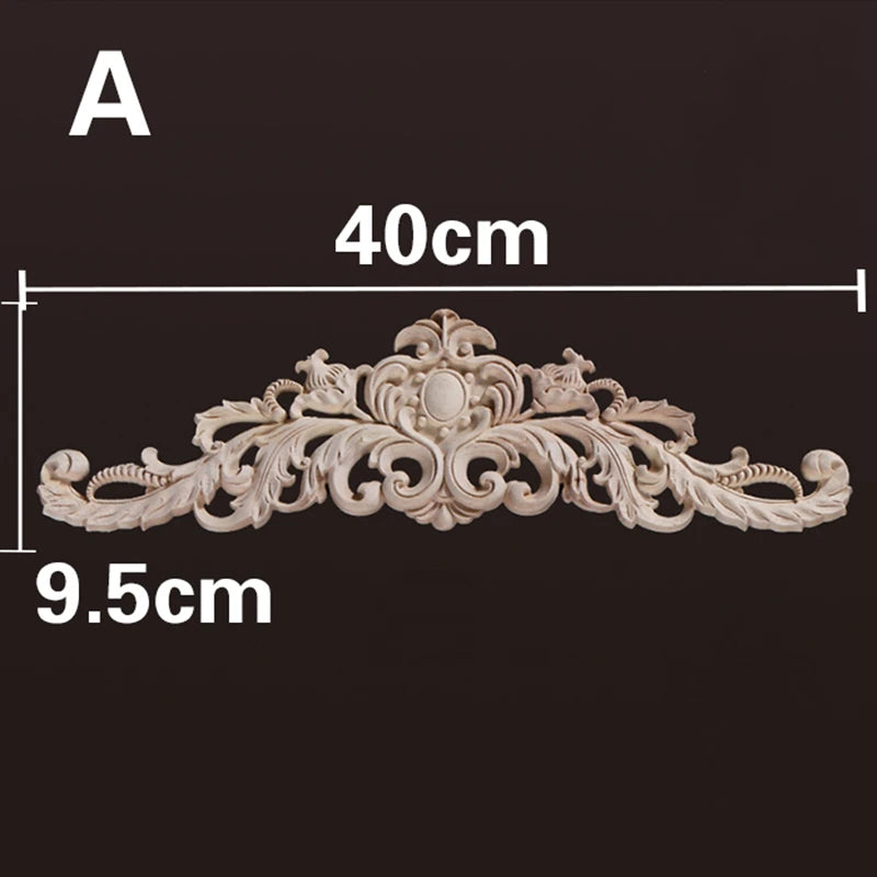 Wood Appliques and Onlays Natural  Furniture Wall Door Woodcarving Decorative Long  Flower Wooden Figurines Crafts Corner Frame