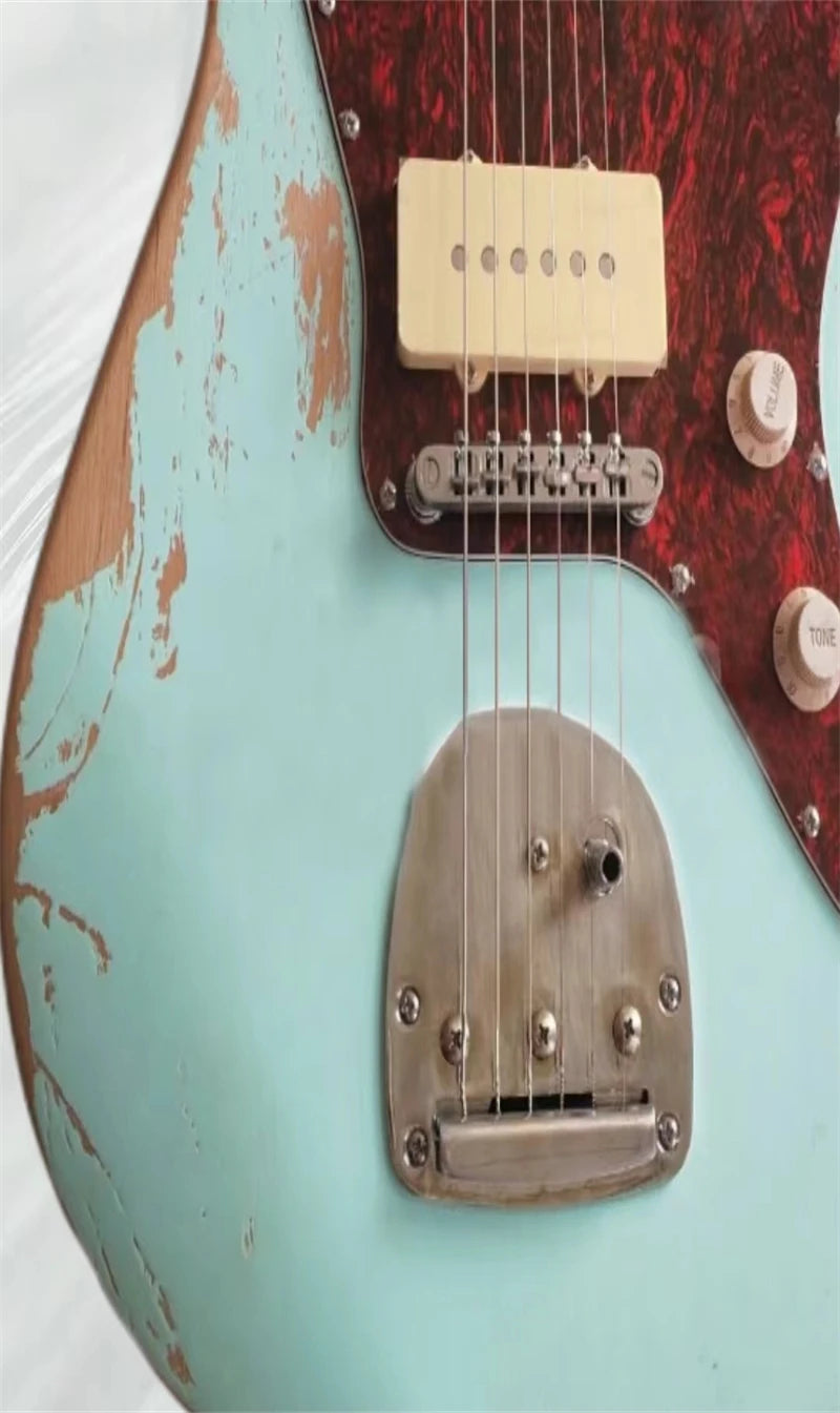 Relic '62 Jazzmaster Jaguar Vintage Green Electric Guitar Wide Lollar Pickups, White P90 Pickups,