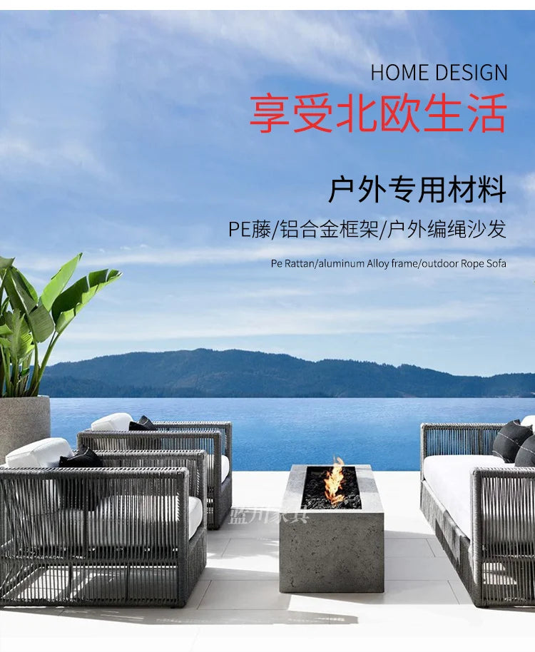 Outdoor Rattan sofa-Courtyard, Terrace Leisure rattan Villa, Hotel Garden Furniture Combination