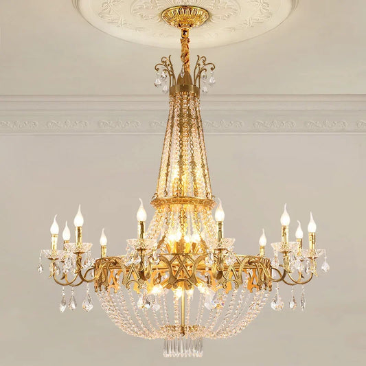 French Classical Brass Crystal Large Chandelier-Loft-Villa-Hall-Hotel Lobby Lamp