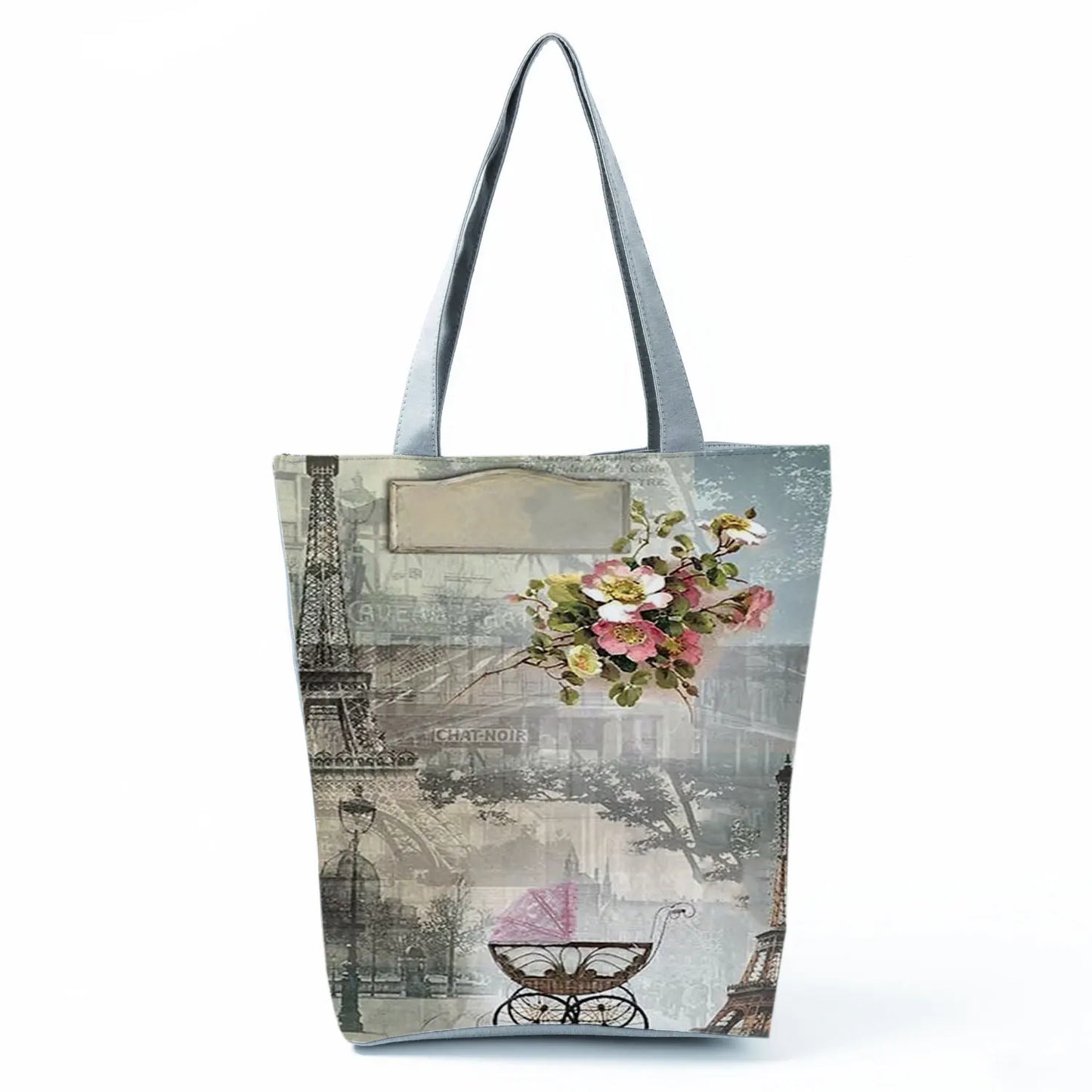 Floral Eiffel Tower Print Tote Bag Paris Landscape Shoulder Bag Fashion Pretty Handbags High Capacity Shopping Bag Eco Beach Bag