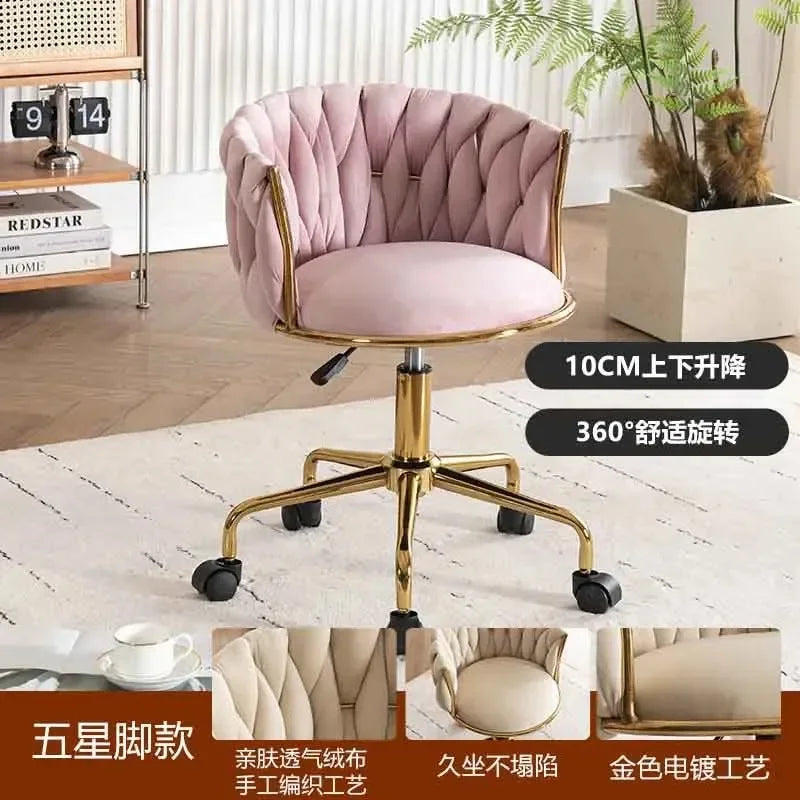 Italian Style Ladies Creative Bedroom Makeup Dressing Chair. Living Room Chair with Casters, Swivel, Backrest.