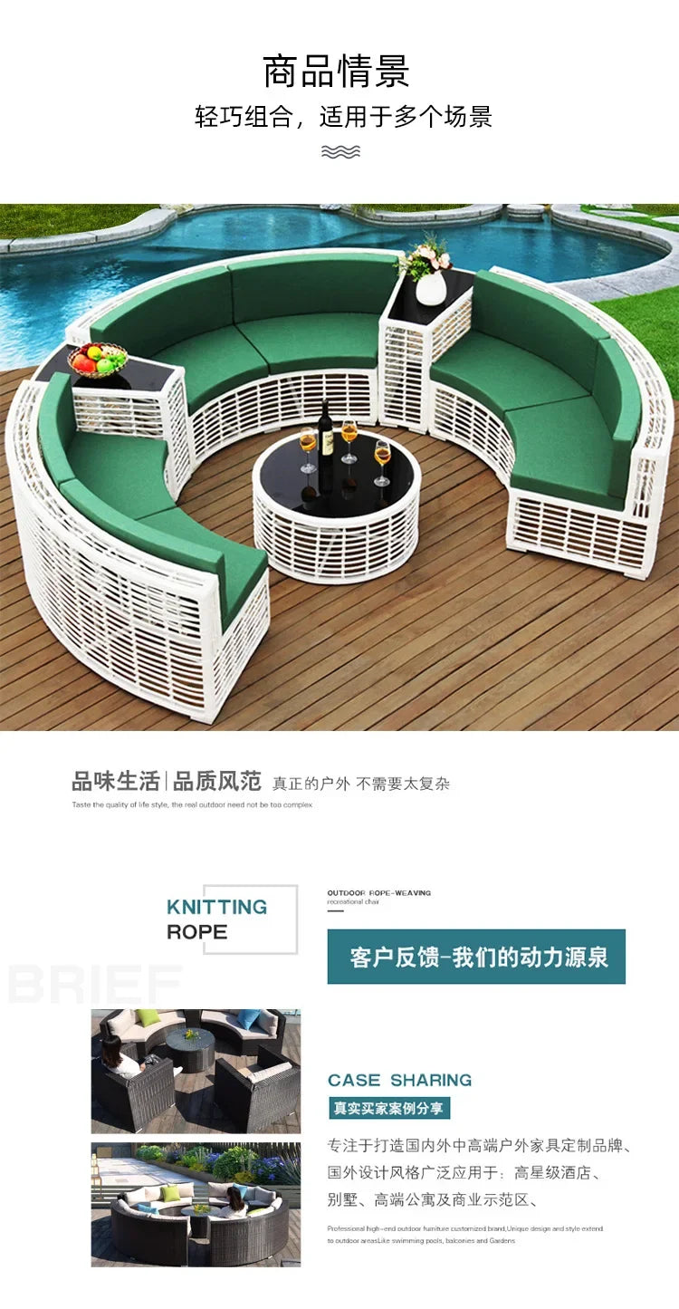 Outdoor Furniture Garden Sofa Round Combination Villa Sun Room Curved Garden Outdoor Rattan Sofa