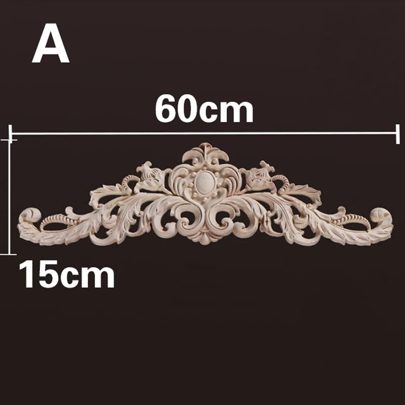 Wood Appliques and Onlays Natural  Furniture Wall Door Woodcarving Decorative Long  Flower Wooden Figurines Crafts Corner Frame