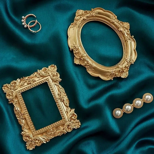 Golden Retro Photo Frames.  Decorative European Victorian Style Decor Artwork Frames, Home Ornaments Photography