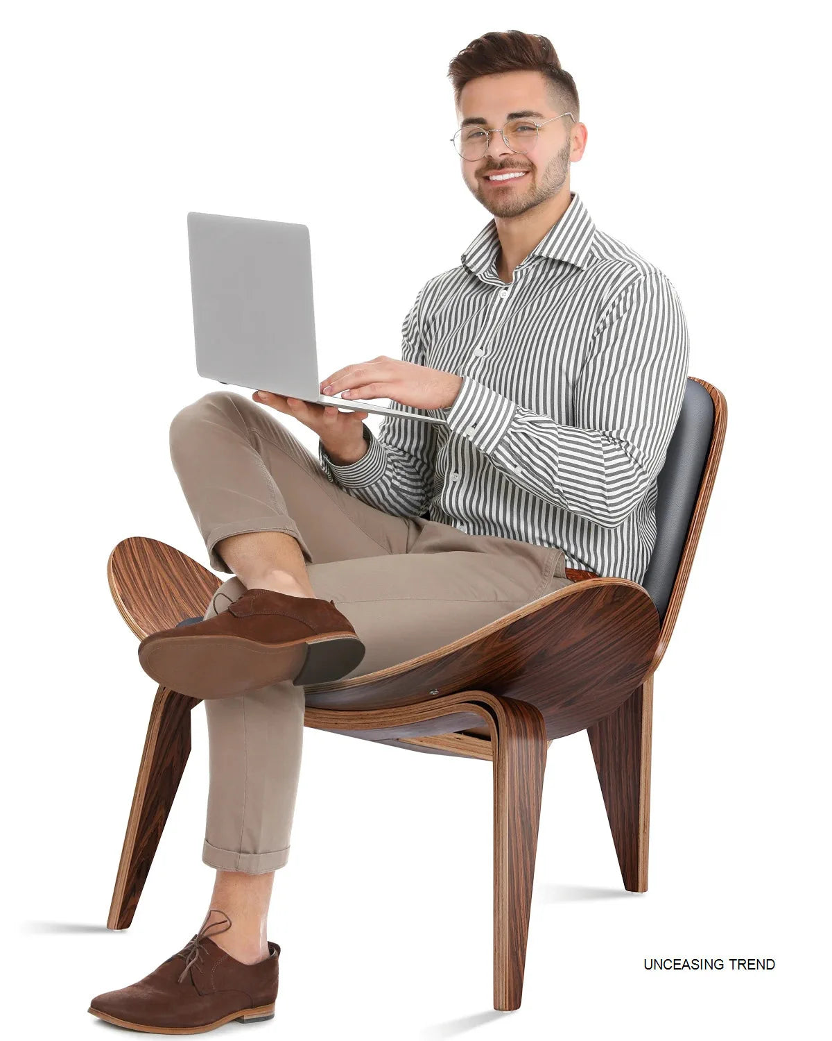 Lounge Chair Replica Shell Chair Modern Tripod Lounge Chair 3 Wood Colors with Black Leather Living Room Chairs